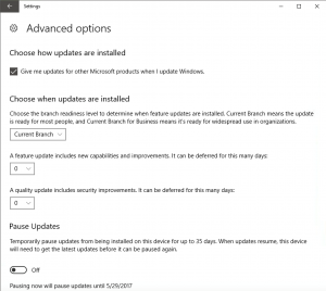 Windows 10 Advanced options