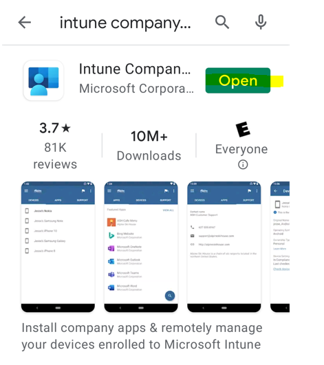 What is Intune Company Portal - app store open